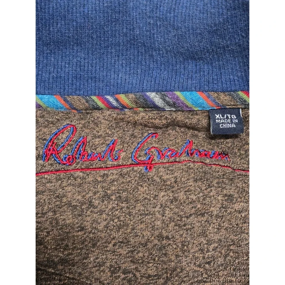 Robert Graham Mens XL Geometric Print Quarter Zip Pullover Sweater Blue Brown‎